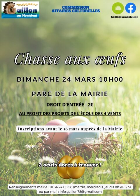 Chasse aux œufs le dimanche 24 mars 2024 à 10h